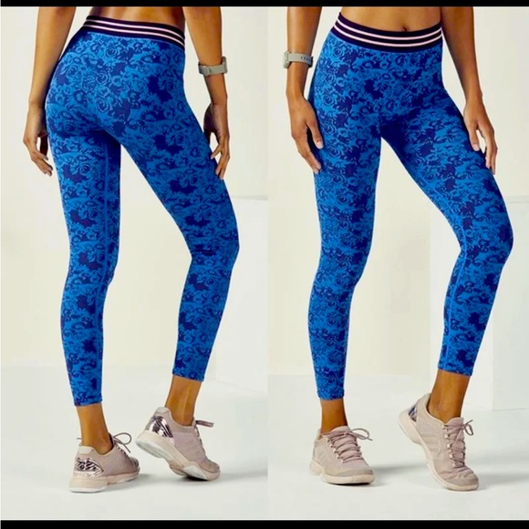 Fabletics Seamless “Sebastian” Blue Floral Jacquard Leggings - Picture 1 of 4